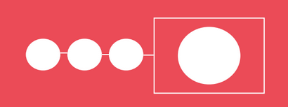 Three white dots are connected to each other. The third dot is connected to a fourth larger dot encased inside a square.