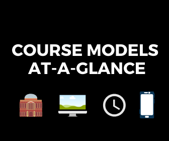 Graphic that reads "Course Models At-a-Glance" and shows icons of laptop, mobile phone
